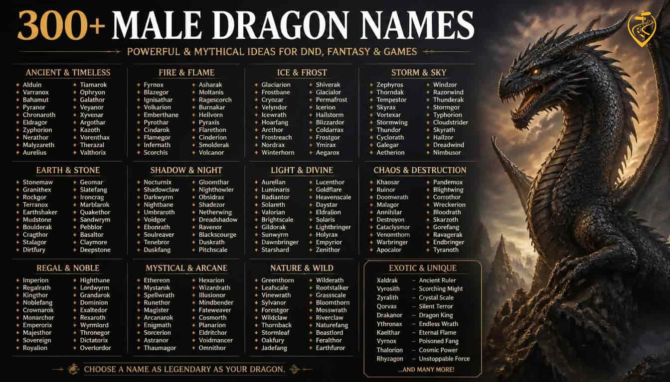 300+ Male Dragon Names: Powerful & Mythical Ideas for DnD, Fantasy & Games