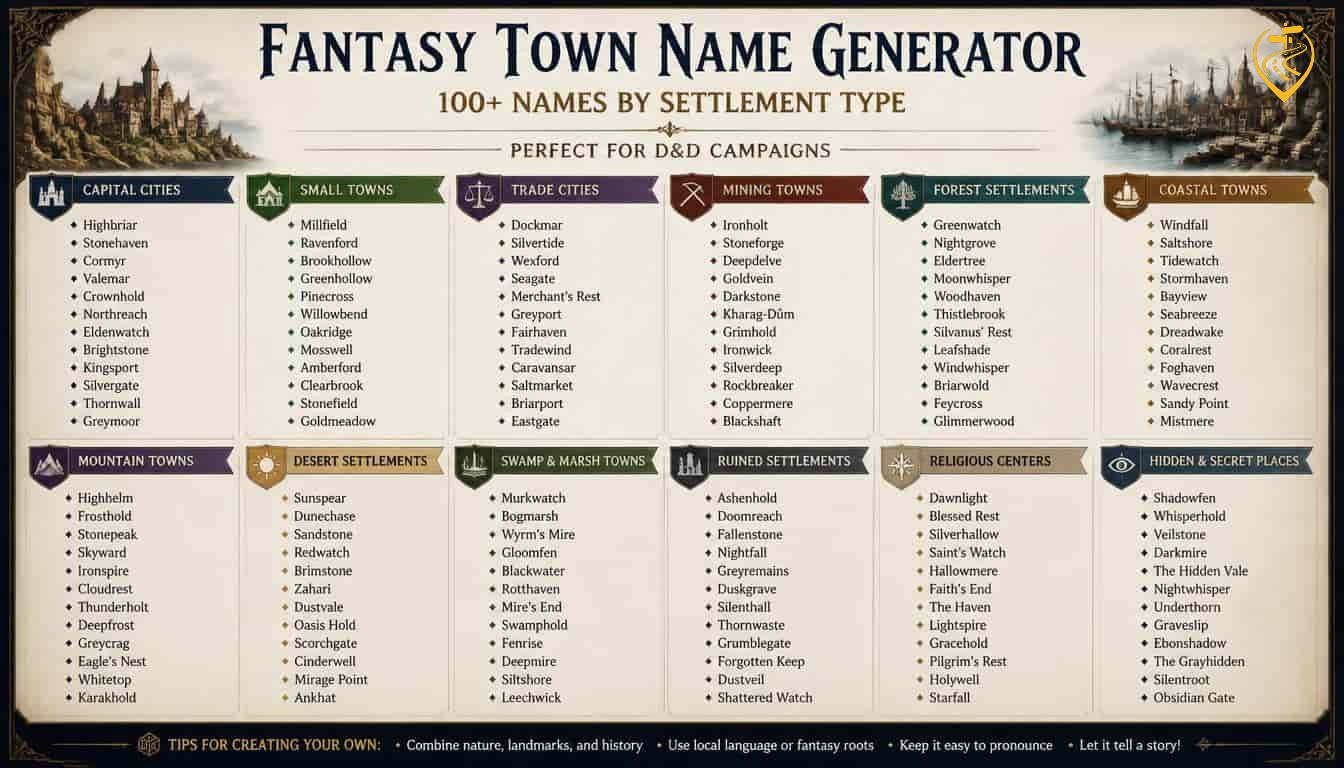 Fantasy Town Name Generator for D&D Campaigns: 100+ Names by Settlement Type